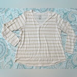Sonoma Everyday V-Neck Long Sleeved Tee Women’s Size XXL in Cream and Gold
